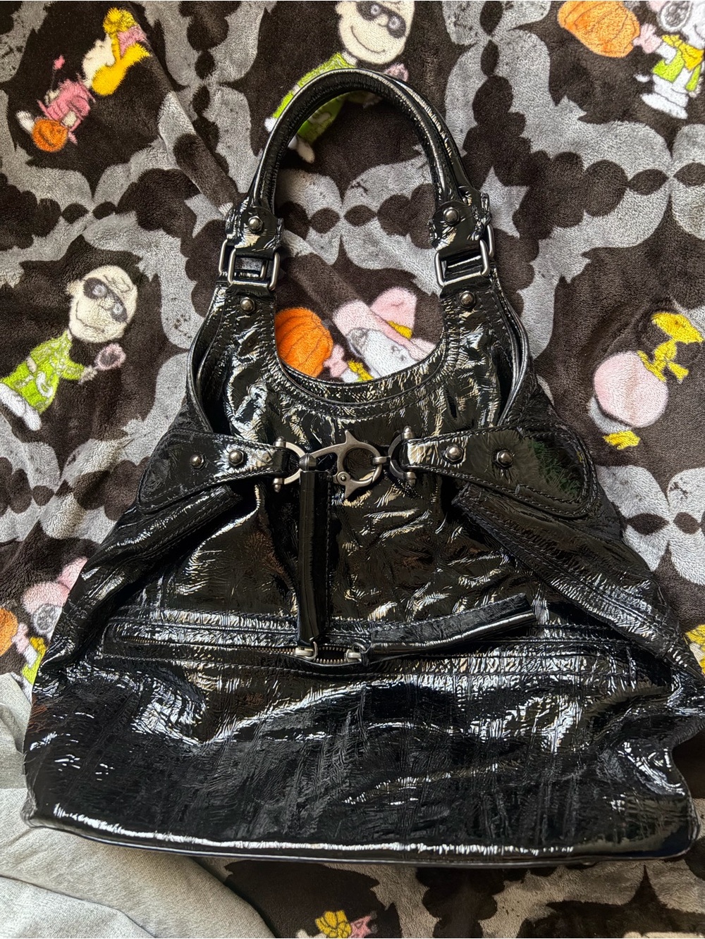 Givenchy Black Patent Leather Shoulder Tote with Buckle Detail